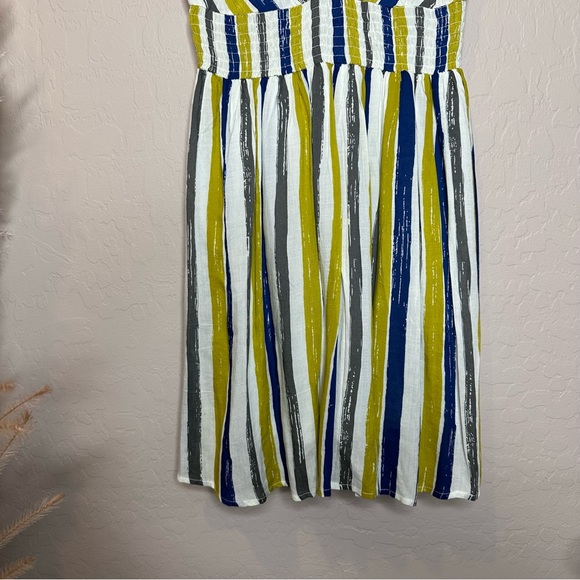 Striped Mini Skirt Dress, White Blue Green Gray Spring Summer Dress, size medium - Picture 6 of 15